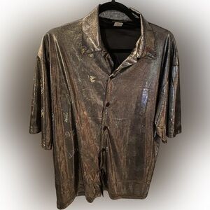 Men's Vintage Short Sleeve Large Silver NYE Y2K 2000 Celebration Shirt